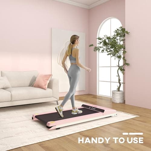Soozier Under Desk Treadmill, Portable Walking Pad with Foldable Wheels, Remote Control, LED Display, 200 lbs Weight Capacity, Pink 6