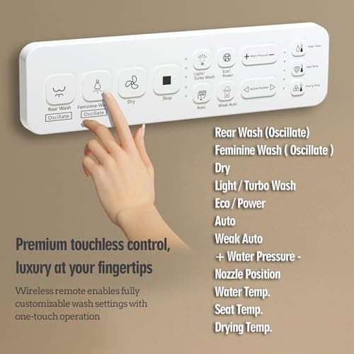 WLJBIDET Bidet Toilet Seat with Remote Control, Electronic Heated Bidet Seat with Adjustable Warm Water and Pressure, Warm Air Drying, Display Screen, Night Light, Slow Closed Toilet Lid, Elongated 5