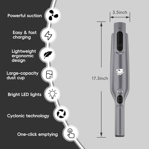 AYONTIN Cordless Handheld Vacuum, Lightweight Portable Hand Vacuum Cleaner with LED Light,Rechargeable Hand Held Vacuum with One-Touch Empty, Powerful Suction for Office, Home,Car,Gray 6