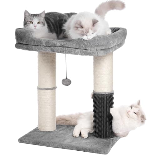 Pawfessor Cat Tree Tower for Large Cats Cat Scratching Post with 20x15.7”Wide Top Bed, Self Groomer, Thick Scratch Post [Dia=4.5”] and Danging Ball Great for Indoor Cats-Large Grey