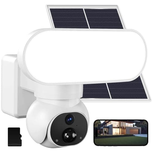 FancyDove Wireless Floodlight Camera, Outdoor Camera with Solar Panel for Home Security, Solar Camera Outdoor Wireless Flood Light Motion Sensor, 2K 360° PTZ View, 2000LM, Alexa, Waterproof, 64GB SD