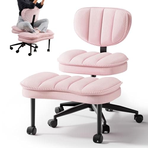 Cross Legged Office Chair, Ergonomic Cloud Criss Cross Desk Chair, Meditation Chair with Wheels, Height Adjustable Seat for ADHD, Wide Kneeling Chair with Back Support, Pink