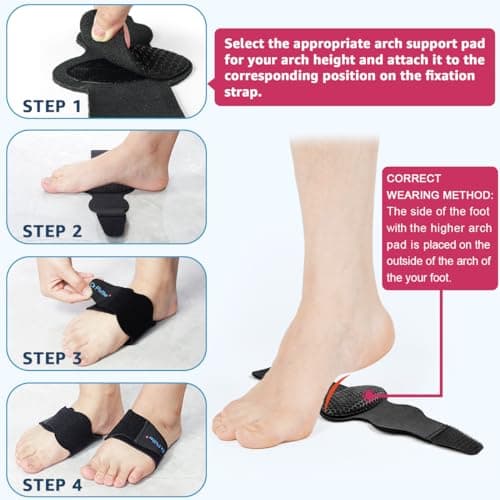 DR. POTTER+ Arch Support Sleeves for Plantar Fasciitis Relief, Adjustable Compression Bands with Removable Arch Support Pads for Fallen Arches, High Arch, Flat Feet, Feet Pain Relief - Black 5