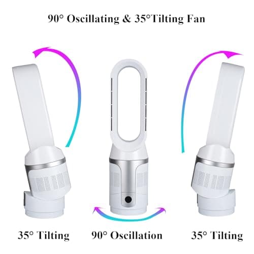 Voagupa Bladeless Tower Fan and Air Purifier, True H13 HEPA Filter, 90° Oscillating Bladeless Fan with Remote and Touch control, 9H Timer, Floor Fans for Bedroom Home Office Use, Silver White 5