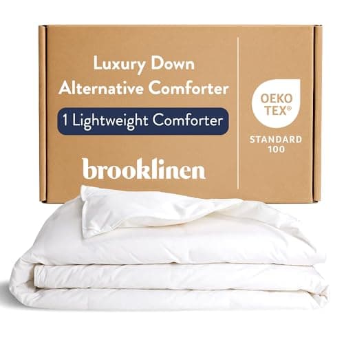 Brooklinen Lightweight Luxury Down Alternative Comforter – Twin/Twin XL Comforter Size, Cozy, Soft Bedding with 100% Cotton Sateen Shell, Vegan and Baffle Box Construction – Ideal for All Sleepers