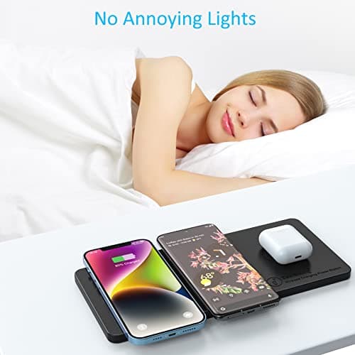 Wireless Charging Pad, ZealSound Ultra-Slim Triple Charger Station for Multiple 3 Devices & New Airpods Ultra Slim PU Leather Wireless Charging Mat W/AC Adapter for Smartphone Phone (Black) 5