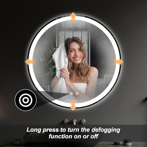 DUMOS 30 Inch Round LED Bathroom Mirror with Lights, Circle Vanity Mirror with Anti-Fog, Dimmable, 3-Color Light, Memory Function, Tempered Glass 5