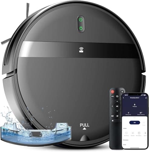 Robot Vacuum and Mop Combo,2 in 1 Mopping Robot Vacuum Cleaner,Wi-Fi/App/Remote,Powerful Suction, Dustbin and Watertank, Self-Charging,Ideal for Pet Hair,Hard Floors and Low Pile Carpet,Dark Black