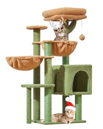 Taoqimiao Cat Tree, 39.4-Inch Cat Tower for Indoor Cats,Suitable for Kittens,Plush Cat Condo with 5 Scratching Posts, Plush Perch,2 Hammock,Pompoms, MS019T Cactus