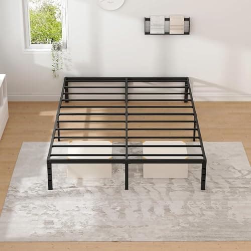 NEW JETO Metal Bed Frame,Queen Size Bed Frame with Storage Space,Heavy Duty Sturdy Mattress Foundation,Easy Assembly,No Box Spring Needed, Black,14 Inch,Queen 9