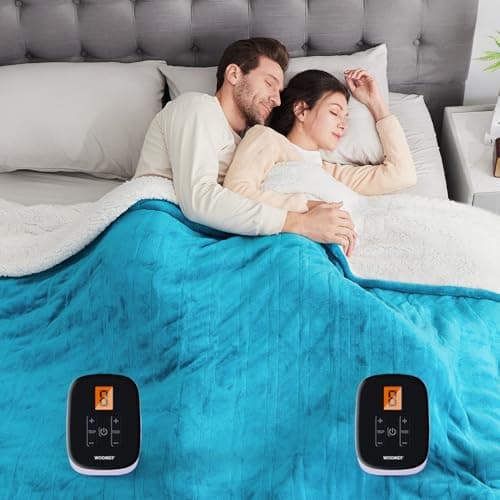 WOOMER Electric Heated Blanket King Size, Soft Flannel Fast Heating Blanket, Teal Color, 90"x 100", 10 Heating Levels & 0.5-12H Auto Off, Over-Heat Protection