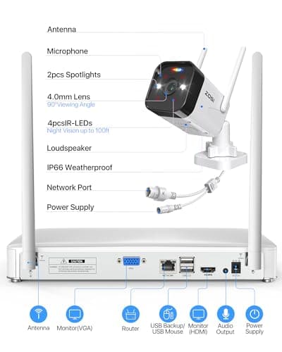 ZOSI 2.5K WiFi Security Camera Wireless Outdoor System,2TB HDD,8 Channel NVR for 24/7 Recording,4 x 4MP Cameras for Home with Color Night Vision,Person Vehicle Detection,2-Way Talk,Siren Alarm,Plug-in 8