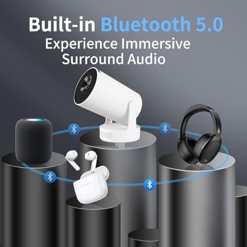 VNEIMQN Mini Projector Android, WiFi Bluetooth 1080P Support Smart Projector with Apps, Auto Keystone, 180° Rotation, Portable Home Outdoor Movie Projector, For Smartphone, Laptop, HDMI Middle 9