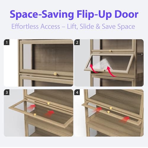 BONITURE Display Cabinet with Acrylic Glass Doors,5-Tiers Curio Cabinet with LED Lighting for Collectibles, Collectibles Toy Organizers Rack & Display Shelf Display Case Storage Cabinet, Nature 5