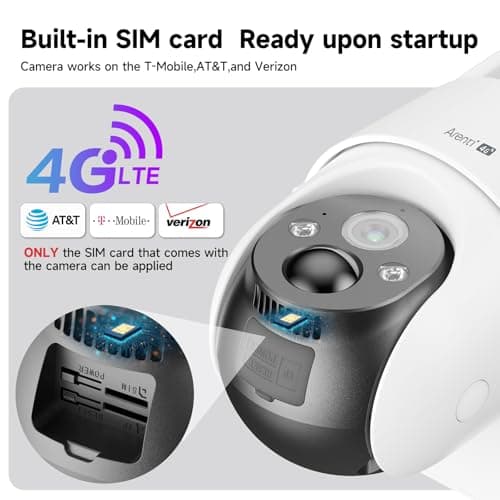 ARENTI 4G LTE Cellular Security Camera 2K, Solar Powered Live Feed Camera Outdoor Wireless for Home Security, Color Night Vision, 360° PTZ No WiFi Needed, PIR Sensor 2 Way Talk (Includes SIM Card) 8