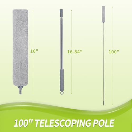 IVYROLL Skinny Duster with Extension Pole for Under Furniture, Under Appliance Cleaning Tool with 3 Microfiber Dusting Cloths, Retractable Flat Duster for Under Refrigerator, Tight Spaces, Gap 7