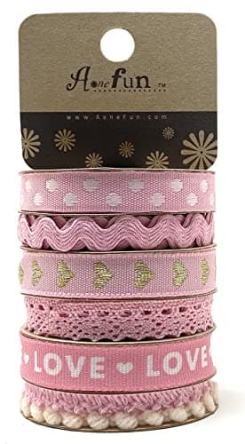 Pink Ribbon - Ribbons for Crafts Assorted Ribbon for Hair Cute Polka Dot Pom Pom Trim Pack Colorful RIC Rac Trim Set Cloth Thin Assortment Bundle Fabric Scraps for Crafts Fun Textured Variety Pack