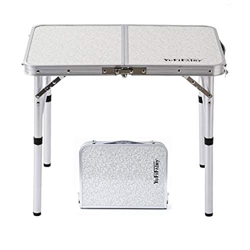 Folding Camp Table Small, 24''L x16''W with Adjustable Height Legs, Indoor Outdoor Lightweight Portable Aluminum Dining Table for Picnic Camping 2-Feet（2 Heights 10"/19"）