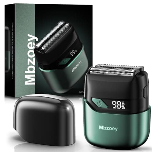 Electric Foil Shavers for Men, Mini Electric Razor, Compact Face Shaver, IPX7 Waterproof Wet Dry Cordless Razor, LED Display, USB-C Fast Rechargeable, Emerald Green