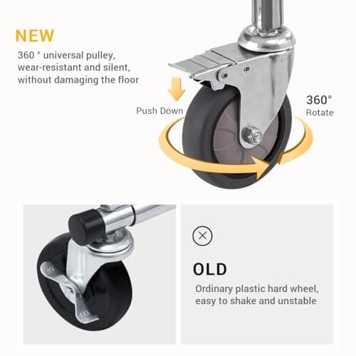 LiaMeE Heavy Duty Clothing Racks for Hanging Clothes, Adjustable Rolling Commercial Garment Rail on Wheels, Free Standing Standard Rod & Shelf for Wardrobe Organization, Chrome Plated 6