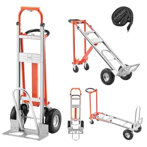 VEVOR 4 in 1 Hand Truck, 1000 lbs Load Capacity for 4-Wheel Mode, Convertible Hand Truck Dolly with Non-Slip Handle & Wheels, Aluminum Alloy Portable Trolley Dolly for Moving Home, Office, Warehouse