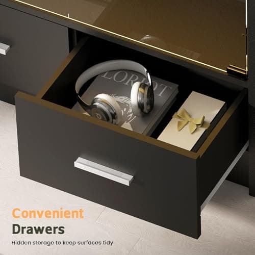 Lamtor Display Cabinet with Glass Doors - 67" Curio Cabinet for Collectibles with RGB LED Lights and 2 Drawers, 4 Tier Glass Display Case for Living Room, Office, Black 8