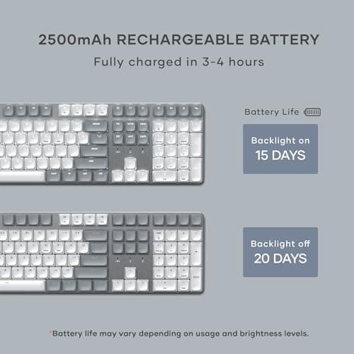 Satechi SM3 Mechanical Keyboard for Mac and Windows, 108 Keys Full Size with White LED Backlit, Wired and Bluetooth for Mac and Windows - Light Gray/White 5