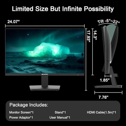 SANSUI 27 Inch Computer Monitor 120Hz, FHD 1080P Flat Monitor, HDMI DP Ports FreeSync, HDR 110% sRGB, Tilt Adjustable Frameless VESA Compatible for Office and Home (ES-27F2, HDMI Cable Included) 8