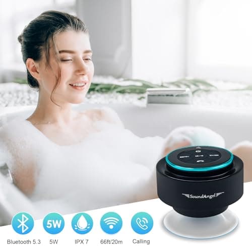 XLEADER, Upgraded, Pro Shower Speaker, Certified IPX7 Waterproof Bluetooth Speaker, with Suction Cup, Silicone Lanyard, 8W Crystal Sound&Rich Bass, 15H Playtime, Ideal Gifts - SoundAngel Mate(2 Gen) 6