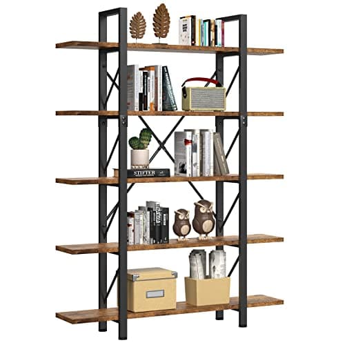 YITAHOME 5 Tier Bookshelf, Freestanding Shelf Bookcases and Bookshelves, Industrial Furniture Open Display Storage Shelves Books Organizer for Living Room Bedroom, Rustic Brown