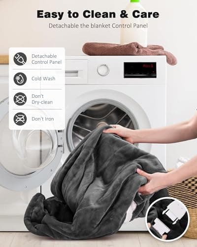 Yokimisu Heated Blanket Throw w/ 2 Wearable Buttons, Soft Flannel & Warm Sherpa Electric Blanket Fast Heating with 9 Heat Levels, 10 Time Settings, Over-Heat Protection, ETL Certified, 50"x60", Grey 7