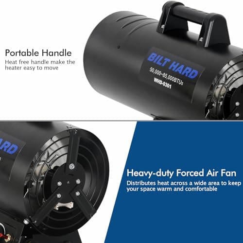 BILT HARD 85,000 BTU Forced Air Propane Heater, Adjustable Portable Liquid Propane Torpedo Heater for Garage, Jobsite and Construction Sites, CSA Listed 3
