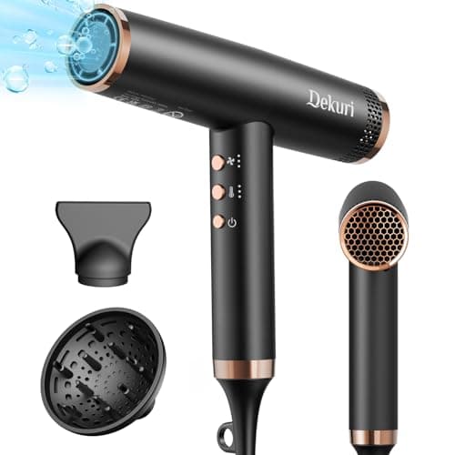 Dekuri Hair Dryer, 110,000 RPM High-Speed Professional Blow Dryer for Fast Drying, 200 Millions Ionic Lightweight Hairdryer with Magnetic Diffuser & Nozzle, Low Noise, 4 Temps & 3 Speeds, Starry Black
