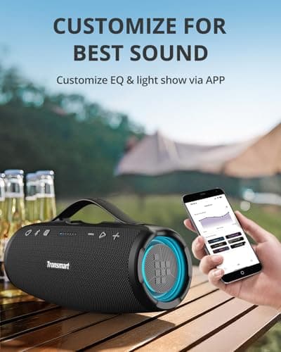 Tronsmart Mirtune S100 Portable Bluetooth Speaker, 50W Punchy Bass &Clear Treble, Retractable Handle, 20H Playtime, IPX7 Waterproof, Customize EQ for Outdoor, Camping,Beach(Black) 6