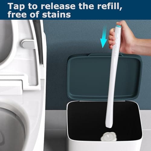 Tirmen Disposable Toilet Brush: Toilet Bowl Brush and Holder Set with 40 Wand Refills, Upgraded Handle, 2X Cleaners, Toilet Cleaning System with Storage Caddy for Sink, Bathtub, Floor, Drain (Green) 6