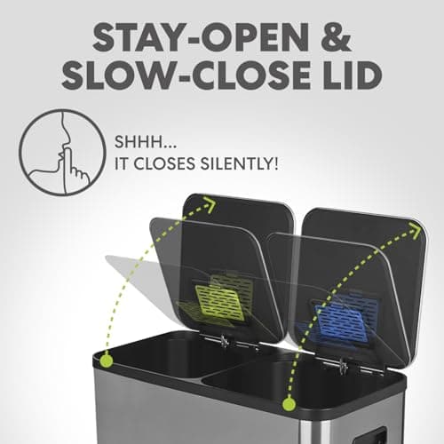 Simpli-Magic 80 Liter / 21 Gallon Rectangular Hands-Free Dual Compartment Recycling Kitchen Step Trash Can with Soft-Close Single Lid, Stainless Steel (40L x 40 L Capacity) Stainless Steel Finish 7