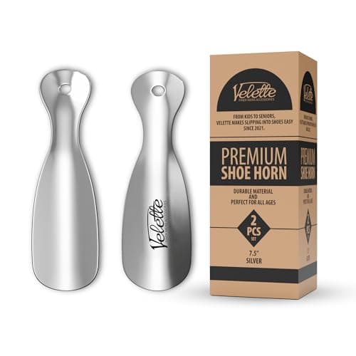 Velette Metal Shoehorn - 2 Pack 7.5" Long Shoe Horn, Travel Shoe Horn for Kids, Men & Women - Shoes Helper, Spoon, Travel Size Shoehorn for Boots, Shoes, Sneakers, Heels and More