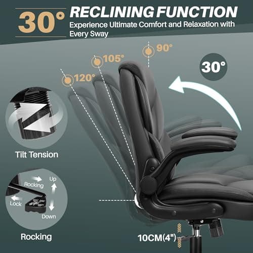 FelixKing Leather Office Chair - Small PU Ergonomic Desk Chair, Comfy Computer Chair with Wheels and Flip-up Armrests, Adjustable Height Mid Back Executive Office Chair for Short People-Black 5