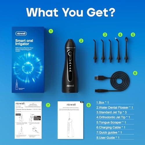 Nicwell Water Dental Flosser Pick for Teeth: 4 Modes 300ml Cordless Portable Rechargeable Oral Irrigator IPX7 Waterproof Cleaner Pik Deep Cleaning Flossing Pic Machine for Home Travel 9