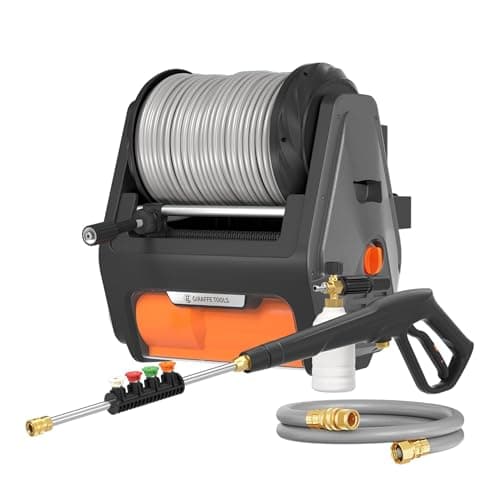 Giraffe Tools Grandfalls Pressure Washer, Max 2900 PSI, 2.2 GPM Electric Wall Mounted Power Washer with 100ft Retractable Hose, Foam Cannon, 4-Nozzles for Car/Driveways/Patios