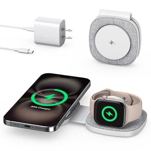 2 in 1 Foldable Wireless Charger for MagSafe Charging Station for Apple iPhone Air/17/16/15/14/13/12 Series, for Apple Watch 11/10/9/8/7/6/5/4/3/2/Ultra/SE, for AirPods 3 in 1 (20W PD Adapter) Grey