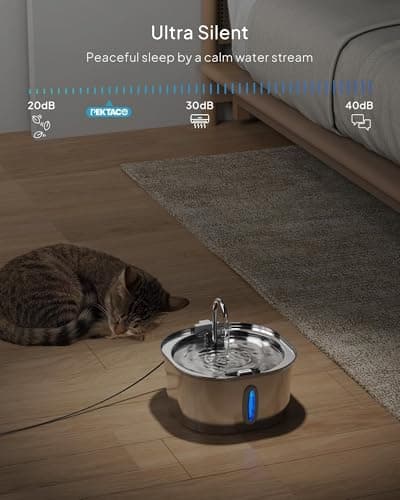 PEKTACO Stainless Steel Cat Water Fountain, 3.2L/108oz Cat Water Dispenser with Ultra-Quiet Water Pump and Water-Level Window, Dishwasher Safe Pet Drinking Fountain for Cats & Small Dogs 5