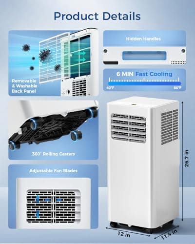 Feelfunn 10,000 BTU Portable Air Conditioners - Cools 450 Sq.Ft, 3-in-1 Portable AC with Remote Control/Sleep Mode/24H Timer, AC Unit for Bedroom, Dorms, Apartment, Window Kit Included 7