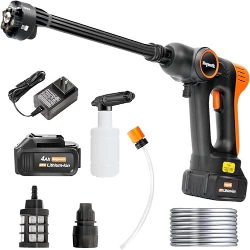 Heywork Cordless Pressure Washer, Brushless Portable Pressure Washer,3 Adjustable Levels with 6-in-1 Nozzle, Max 650 PSI(4.0Ah Battery and Fast Charger Included)