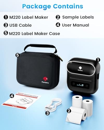 Phomemo Label Maker, M220 Thermal Label Printer, 80mm Portable Bluetooth Barcode Printer Compatible with Andriod/iOS for Home, Office, Small Business, with 3 Packs Label & Case 7