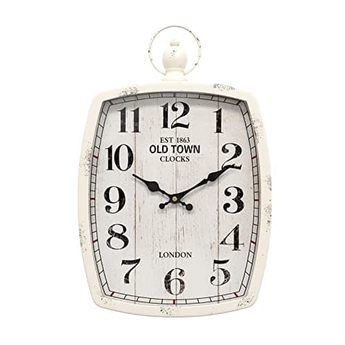 Menterry Large Retro Rectangle Wall Clock, White Antique Vintage Style, Battery Operated Silent Decor Wall Clocks for Living Room,Farmhouse,Kitchen,Office (15.5" H x 10.2" W)