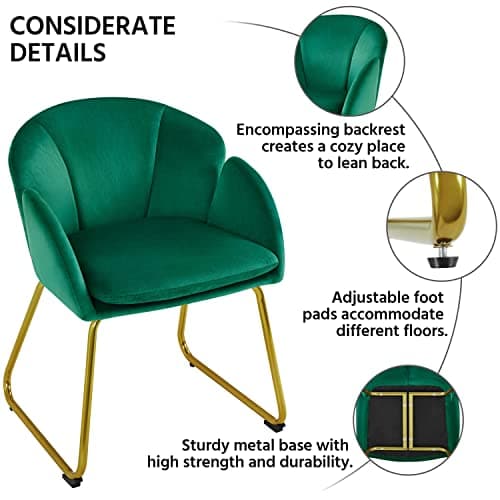 Yaheetech Flower Velvet Vanity Chair, Modern Side Chair Armchair with Golden Metal Legs for Living Room/Dressing Room/Bedroom/Home Office/Kitchen, Green 5