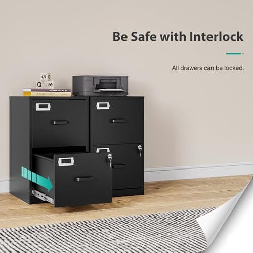 SISESOL 2 Drawer File Cabinet with Lock,Narrow Vertical Filing Cabinet,Under Desk File Cabinets,Black Metal File Cabinets for Home Office,Fit Letter/A4/Legal Size File,Easy Assembly 6