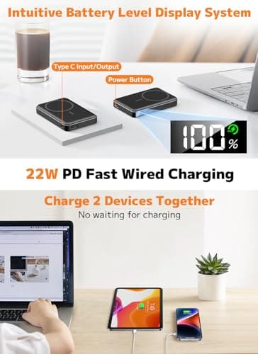 for Magsafe Portable Charger, Power Bank, 10000mAh Wireless Magnetic with Type-C 20W PD Fast Charging, LED Display for Magsafe Battery Pack,Wireless Portable Charger for iPhone 17/16/15/14 all Series 5