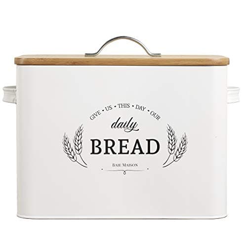 Baie Maison Extra Large White Farmhouse Bread Box for Kitchen Countertop - Breadbox Holder Fits 2+ Loaves - Bread Storage Container Bin - Rustic Bread Keeper Vintage Metal Kitchen Decor for Counter